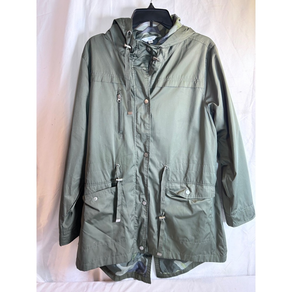Time and Tru Anorak Jacket XL Olive Green Camo Lined Hooded Women